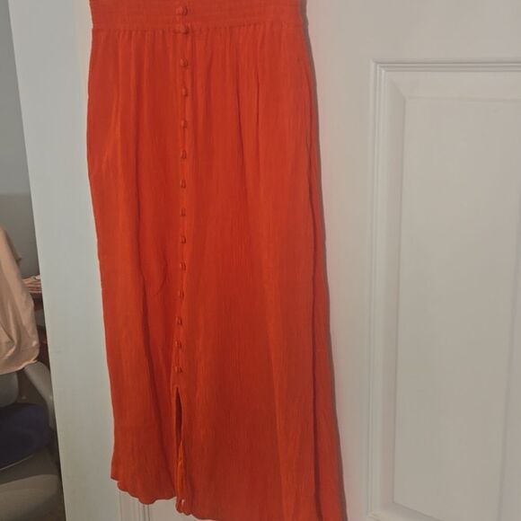Madewell Orange Midi A-Line Skirt with Pleats and Slit for Resort Wear - Picture 2 of 7
